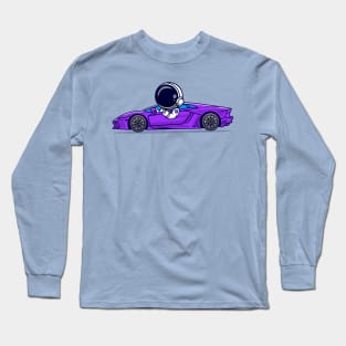 Cute Astronaut Driving Supercar Cartoon Long Sleeve T-Shirt